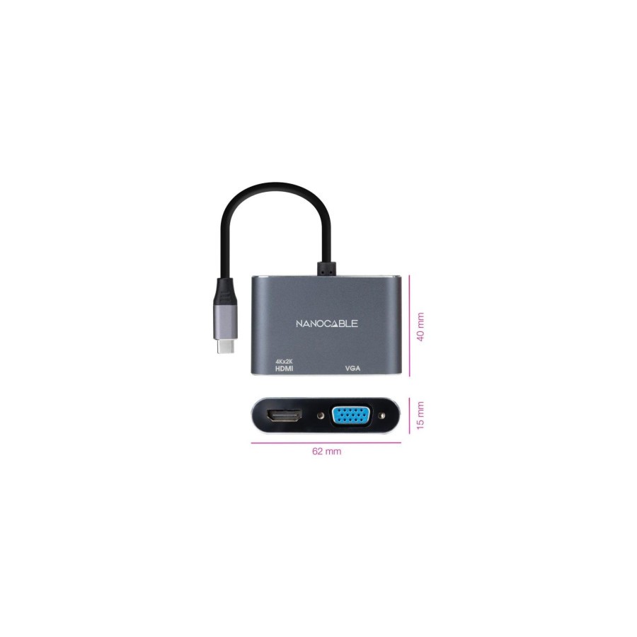 13672-NANOCABLE CONVERSOR USB-C/M A HDMI/H-VGA/H 4K GRIS 15 CM 13672-NANOCABLE CONVERSOR USB-C/M A HDMI/H-VGA/H 4K GRIS 15 CM