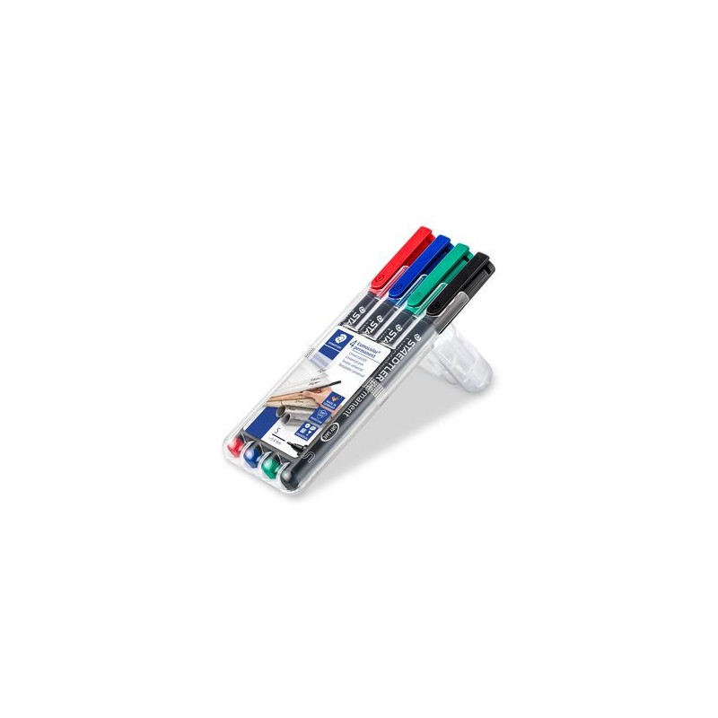 1385-ESTUCHE 4 MARCADORES LUMOCOLOR PERMANENTE PUNTA SUPERFINA 0,4MM. SURTIDOS STAEDTLER 313 WP4