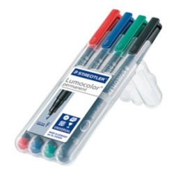 1391-ESTUCHE 4 MARCADORES LUMOCOLOR PERMANENTE PUNTA FINA 0,6MM. SURTIDOS STAEDTLER 318 WP4