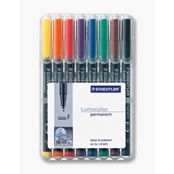 1393-ESTUCHE 8 MARCADORES LUMOCOLOR PERMANENTE PUNTA FINA 0,6MM. SURTIDOS STAEDTLER 318 WP8