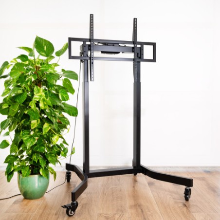 13979-TooQ LUX Soporte de Suelo con Ruedas y Regulacion Electrica de Altura para Pantallas 55"-100", Negro