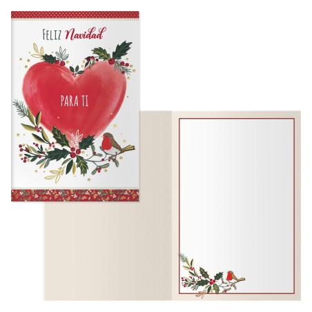 14095-PACK 6 TARJETAS DE FELICITACION NAVIDAD - TAMANO 11,5 X 17 CM - MODELO CORAZON DOHE 70019