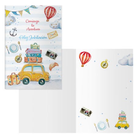 14111-PACK 6 TARJETAS DE FELICITACION JUBILACION - TAMANO 11,5 X 17 CM - MODELO VACACIONES DOHE 70079