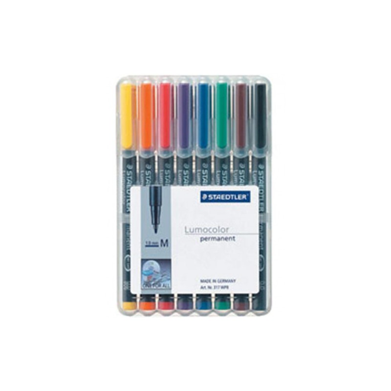 1417-ESTUCHE 8 MARCADORES LUMOCOLOR PERMANENTE PUNTA MEDIA 1MM. SURTIDOS STAEDTLER 317 WP8