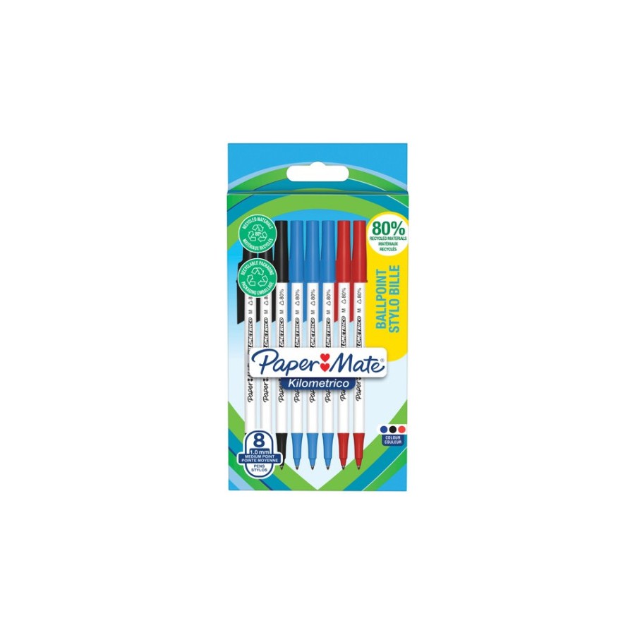 14819-BLISTER 8 BOLIGRAFOS PAPER MATE KILOMETRICO PUNTA MEDIANA (1,0MM) TINTA NEGRA, AZUL Y ROJA 80% RECICLADO PAPER MAT 14819-BLISTER 8 BOLIGRAFOS PAPER MATE KILOMETRICO PUNTA MEDIANA (1,0MM) TINTA NEGRA, AZUL Y ROJA 80% RECICLADO PAPER MAT
