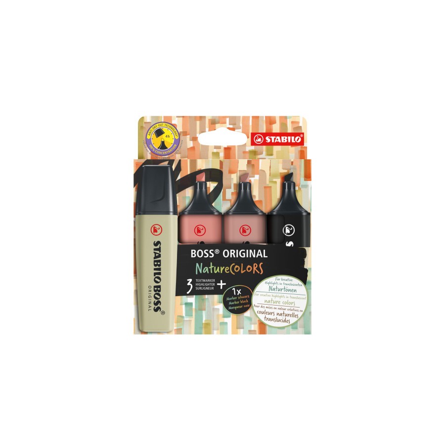 14840-STABILO BOSS ORIGINAL NatureColors marcador 4 pieza(s) Punta de cincel Negro, Bronce, Marron, Verde 14840-STABILO BOSS ORIGINAL NatureColors marcador 4 pieza(s) Punta de cincel Negro, Bronce, Marron, Verde