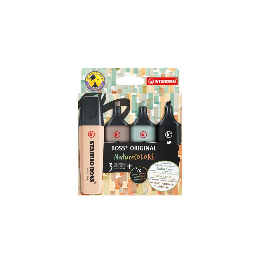 14842-STABILO BOSS ORIGINAL NatureColors marcador 4 pieza(s) Punta de cincel Beige, Negro, Verde, Gris claro 14842-STABILO BOSS ORIGINAL NatureColors marcador 4 pieza(s) Punta de cincel Beige, Negro, Verde, Gris claro