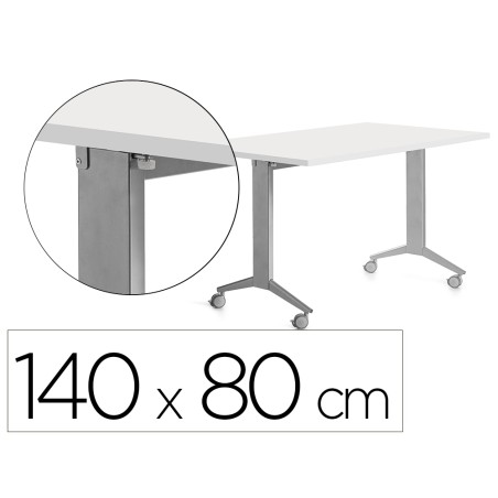 14970-MESA CON TABLERO ABATIBLE 140X80CM COLOR GRIS ALUMINIO/BLANCO ROCADA 2001FD04