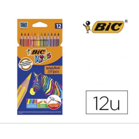 1498-BLISTER 12 LAPICES DE COLORES EVO STRIPES COLORES SURTIDOS BIC 9505222