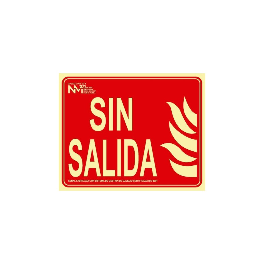 15038-SENAL DE INCENDIO "SIN SALIDA" 20X25CM HOMOLOGADA SEGUN NORMATIVA PP ROJO ARCHIVO 2000 6171-06H RJ 15038-SENAL DE INCENDIO "SIN SALIDA" 20X25CM HOMOLOGADA SEGUN NORMATIVA PP ROJO ARCHIVO 2000 6171-06H RJ