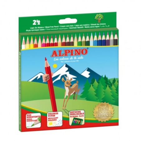 1517-ESTUCHE CARTON 24 UNIDADES LAPICES HEXAGONALES ALTA CALIDAD 3MM. COLORES SURTIDOS ALPINO AL010658