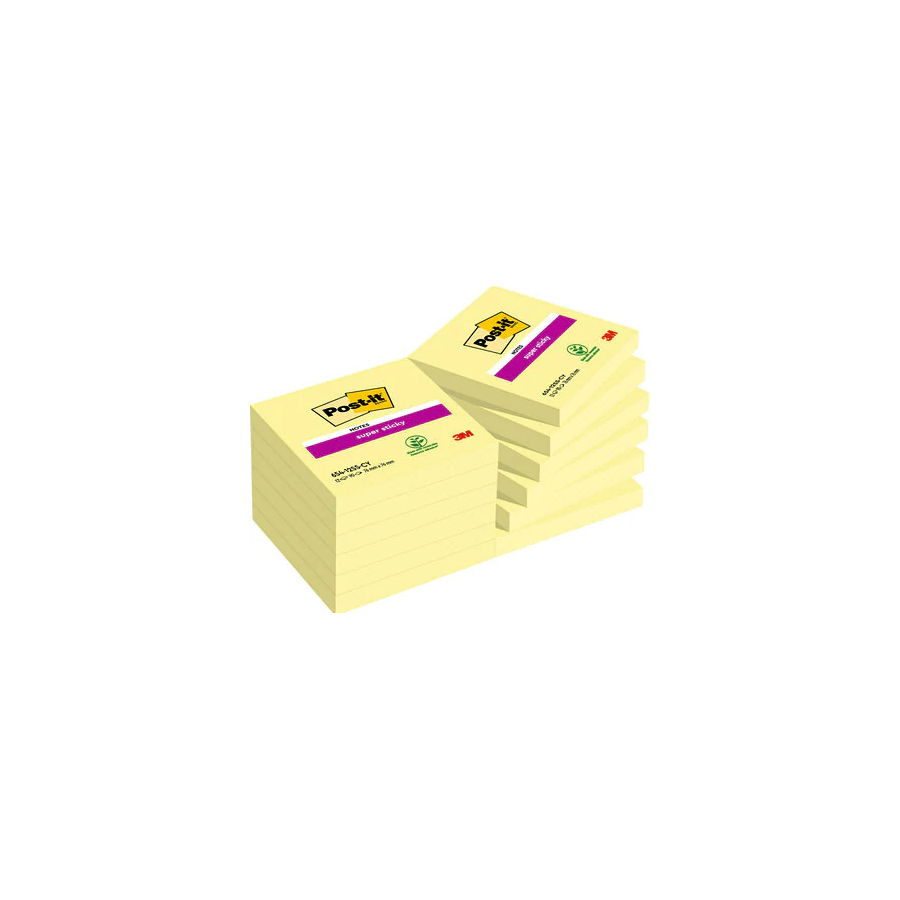 15528-PACK 12 BLOCS 90 HOJAS NOTAS ADHESIVAS 76X76MM SUPER STICKY SIN ENCELOFANADO INDIVIDUAL 654-12SSCY-EU POST-IT 7100