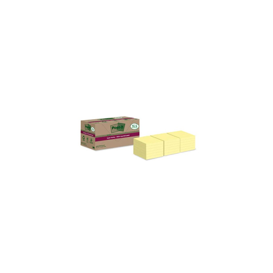 15540-PACK 14+4 BLOCS 90 HOJAS NOTAS RECICLADAS ADHESIVAS 76X76MM SUPER STICKY AMARILLO PASTEL 654 RSSCY14+4 POST-IT 710 15540-PACK 14+4 BLOCS 90 HOJAS NOTAS RECICLADAS ADHESIVAS 76X76MM SUPER STICKY AMARILLO PASTEL 654 RSSCY14+4 POST-IT 710