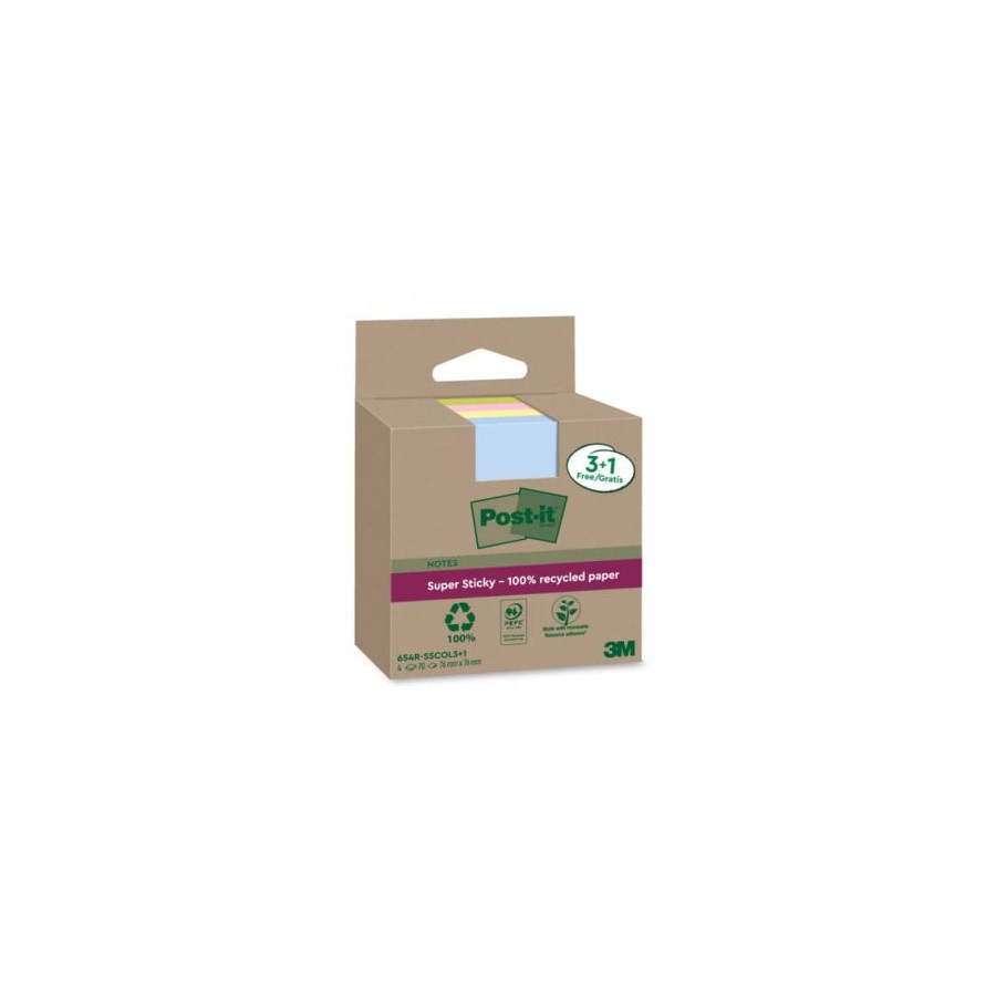 15545-PACK 3+1 BLOCS 90 HOJAS NOTAS RECICLADAS ADHESIVAS 76X76MM SUPER STICKY COLORES SURTIDOS 654 RSSCOL3+1 POST-IT 710 15545-PACK 3+1 BLOCS 90 HOJAS NOTAS RECICLADAS ADHESIVAS 76X76MM SUPER STICKY COLORES SURTIDOS 654 RSSCOL3+1 POST-IT 710