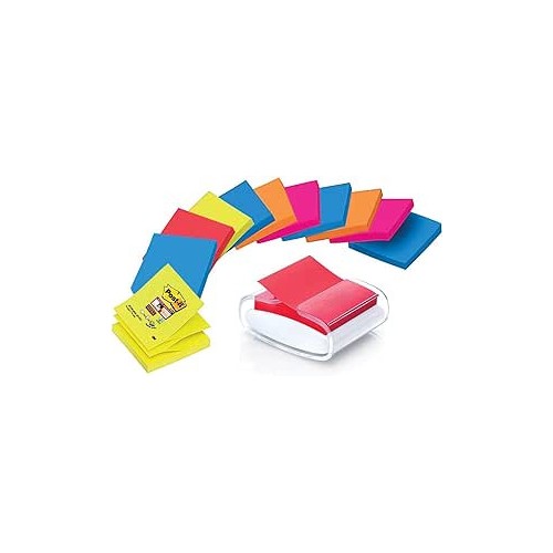 15569-PACK DISPENSADOR BLANCO PRO + 12 BLOCS 90 HOJAS Z-NOTES 76X76MM SUPER STICKY COLORES VARIADOS PRO-W-1SSCOL-R330 PO