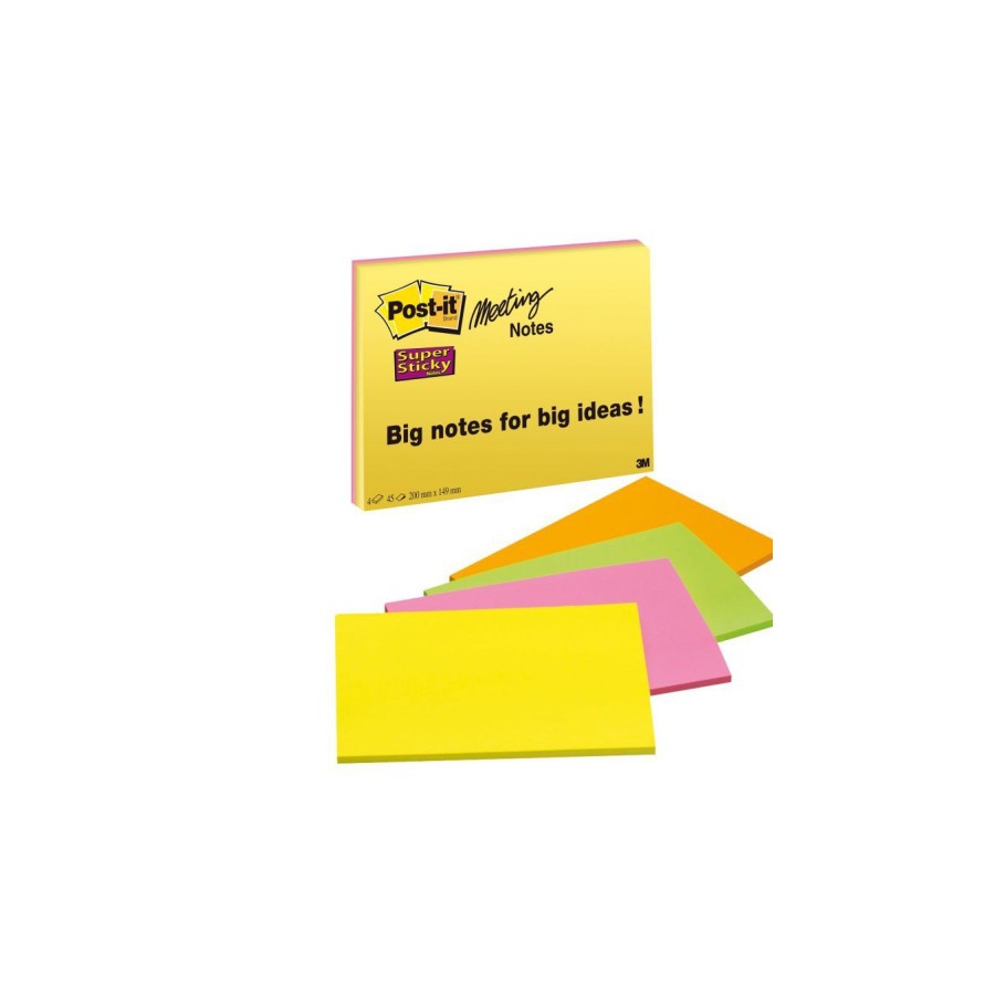 15586-PACK 4 BLOCS 45 HOJAS NOTAS GRANDES ADHESIVAS 203X152MM SUPER STICKY COLORES SURTIDOS NEON 6845-SSP POST-IT 710023 15586-PACK 4 BLOCS 45 HOJAS NOTAS GRANDES ADHESIVAS 203X152MM SUPER STICKY COLORES SURTIDOS NEON 6845-SSP POST-IT 710023