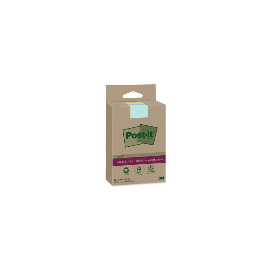 15589-PACK 4 BLOCS 45 HOJAS NOTAS RECICLADAS ADHESIVAS 102X152MM SUPER STICKY COLORES SURTIDOS CON LINEAS 4645-RSSCOL4 P 15589-PACK 4 BLOCS 45 HOJAS NOTAS RECICLADAS ADHESIVAS 102X152MM SUPER STICKY COLORES SURTIDOS CON LINEAS 4645-RSSCOL4 P