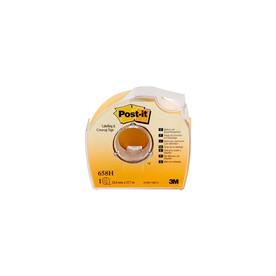 15597-BLISTER CINTA OCULTAR/ETIQUETAR 6 LINEAS 25MM X 17,7M CON PORTARROLLO 658-HD POST-IT 7100222076 15597-BLISTER CINTA OCULTAR/ETIQUETAR 6 LINEAS 25MM X 17,7M CON PORTARROLLO 658-HD POST-IT 7100222076