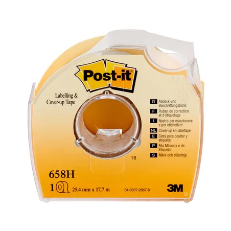 15597-BLISTER CINTA OCULTAR/ETIQUETAR 6 LINEAS 25MM X 17,7M CON PORTARROLLO 658-HD POST-IT 7100222076