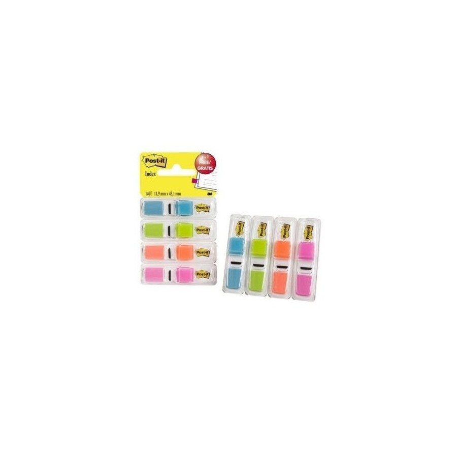 15601-PACK 3+1 DISPENSADORES X 35 MARCADORES INDEX PEQUENOS 11,9X43,2MM COLORES SURTIDOS TRANSLUCIDOS 683-4ABB POST-IT 7