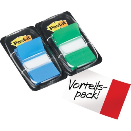 15620-PACK 2 DISPENSADORES X 50 MARCADORES INDEX 25,4X43,2MM COLORES AZUL/VERDE 680-GB2 POST-IT 7000052570
