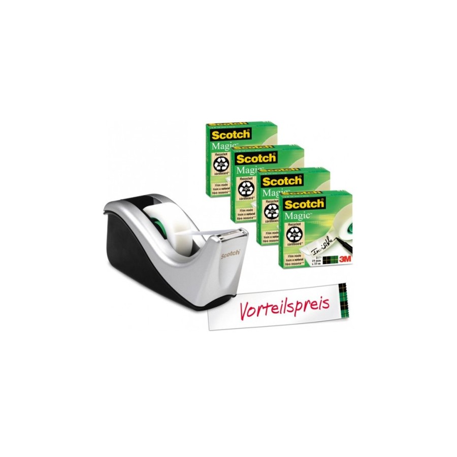 15655-PACK DISPENSADOR PORTARROLLOS C60 NEGRO/PLATA + 1 ROLLO CINTA 19MM X 33M MAGICC60-ST4 SCOTH 7100040322 15655-PACK DISPENSADOR PORTARROLLOS C60 NEGRO/PLATA + 1 ROLLO CINTA 19MM X 33M MAGICC60-ST4 SCOTH 7100040322