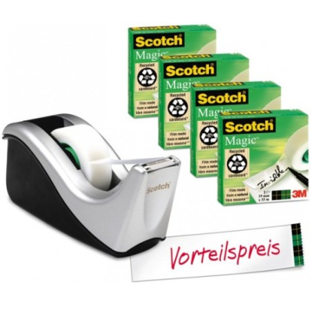 15655-PACK DISPENSADOR PORTARROLLOS C60 NEGRO/PLATA + 1 ROLLO CINTA 19MM X 33M MAGICC60-ST4 SCOTH 7100040322