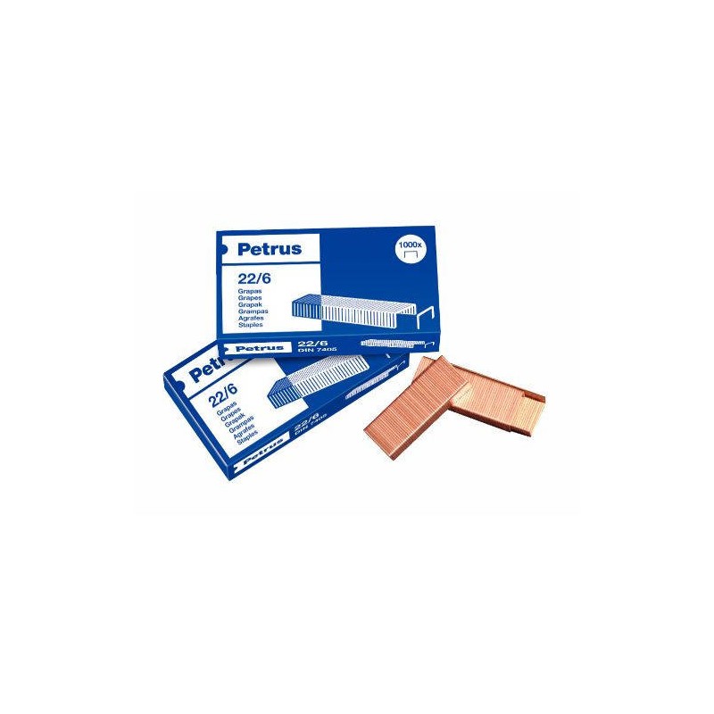 1682-CAJA DE 1000 GRAPAS TIPO 22/6 - 24/6 COBREADAS PARA GRAPADORAS DE SOBREMESA/OFICINA PETRUS 55721 1682-CAJA DE 1000 GRAPAS TIPO 22/6 - 24/6 COBREADAS PARA GRAPADORAS DE SOBREMESA/OFICINA PETRUS 55721