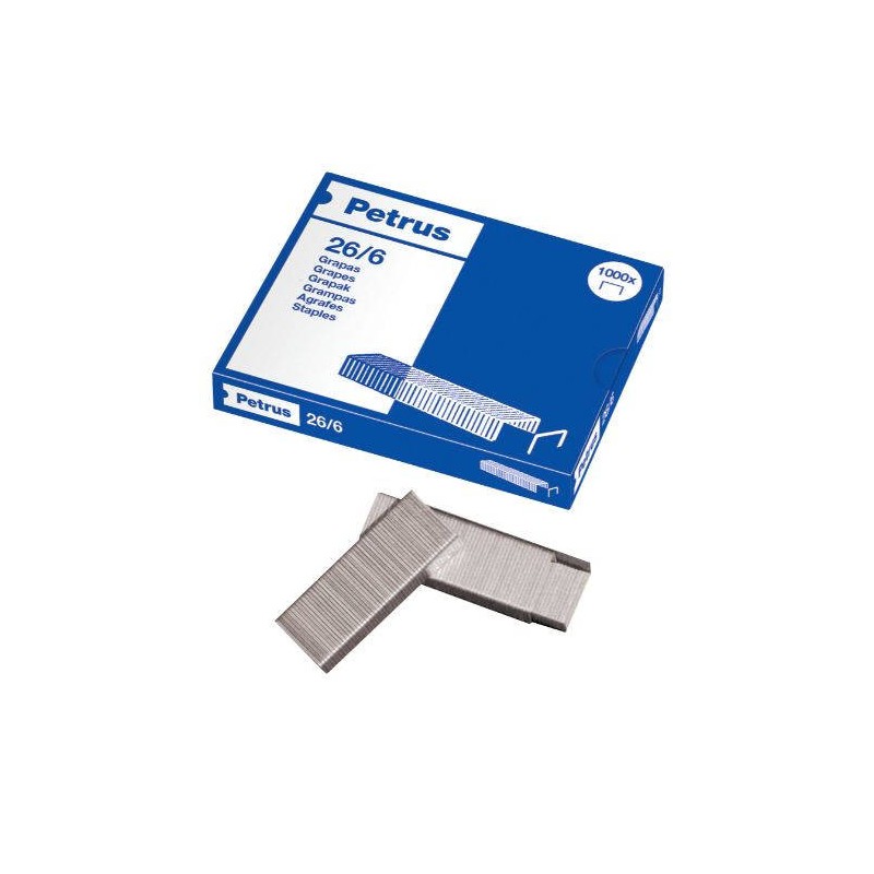 1696-CAJA DE 1000 GRAPAS TIPO 26/6 GALVANIZADAS PARA GRAPADORAS DE SOBREMESA/OFICINA PETRUS 55711
