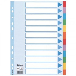 1710-SEPARADOR DE CARTON CON CARATULA INDICE 12 POSICIONES FORMATO A4 COLORES VIVOS ESSELTE 100194
