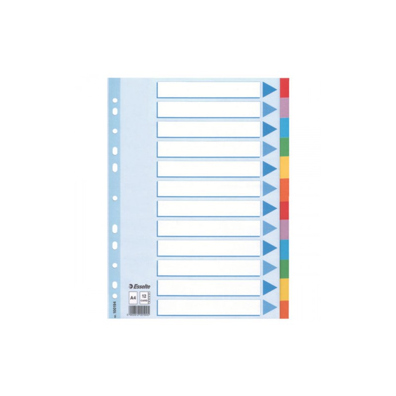 1710-SEPARADOR DE CARTON CON CARATULA INDICE 12 POSICIONES FORMATO A4 COLORES VIVOS ESSELTE 100194 1710-SEPARADOR DE CARTON CON CARATULA INDICE 12 POSICIONES FORMATO A4 COLORES VIVOS ESSELTE 100194