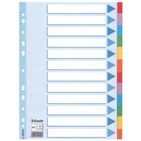 1710-SEPARADOR DE CARTON CON CARATULA INDICE 12 POSICIONES FORMATO A4 COLORES VIVOS ESSELTE 100194