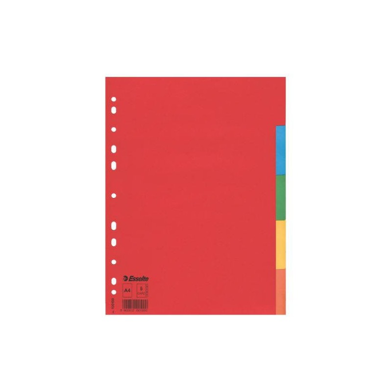 1712-SEPARADOR DE CARTON CON 5 POSICIONES FORMATO A4 COLORES VIVOS ESSELTE 100199 1712-SEPARADOR DE CARTON CON 5 POSICIONES FORMATO A4 COLORES VIVOS ESSELTE 100199