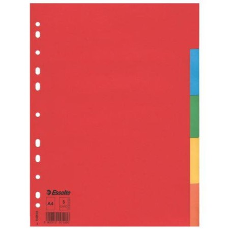 1712-SEPARADOR DE CARTON CON 5 POSICIONES FORMATO A4 COLORES VIVOS ESSELTE 100199