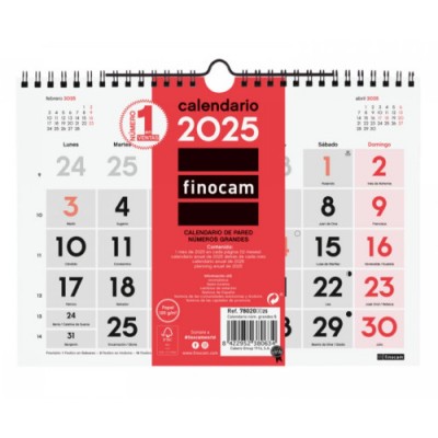 CALENDARIO 2025 NEUTRO PARED NUMEROS GRANDES S 210X150MM FINOCAM 780200025