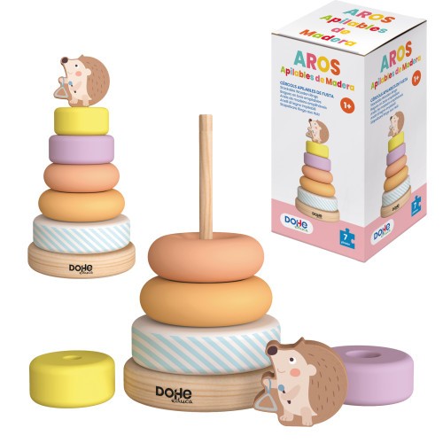 17255-CAJA TORRE DE AROS APILABLES DE MADERA - A PARTIR DE 1 ANO.  DOHE 64001