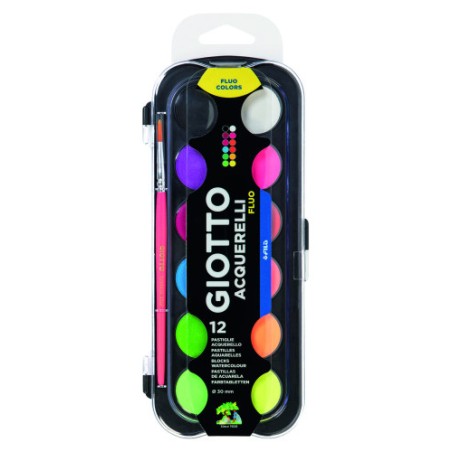 17307-ESTUCHE 12 ACUARELAS FLUO 30 MM + PINCEL  GIOTTO F351400