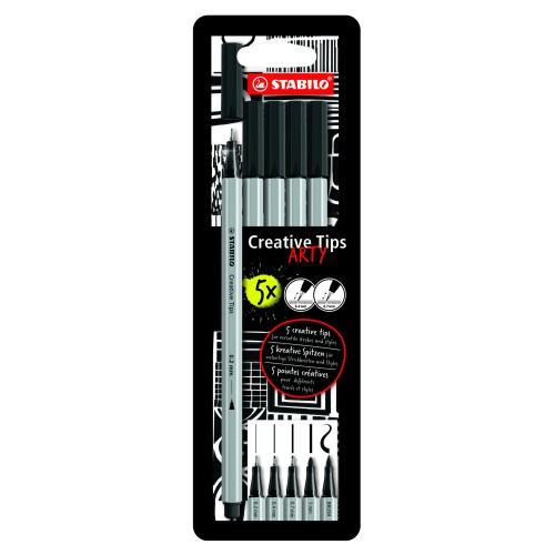 17348-ESTUCHE ROTULADORES CREATIVE TIPS ARTY CON 5 PUNTAS DIFERENTES EN COLOR NEGRO STABILO 89/5-1-20