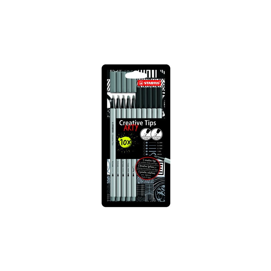 17349-ESTUCHE ROTULADORES CREATIVE TIPS ARTY CON 10 ROTULADORES (5 PUNTAS DIFERENTES) EN COLOR NEGRO Y GRIS STABILO 89/1 17349-ESTUCHE ROTULADORES CREATIVE TIPS ARTY CON 10 ROTULADORES (5 PUNTAS DIFERENTES) EN COLOR NEGRO Y GRIS STABILO 89/1