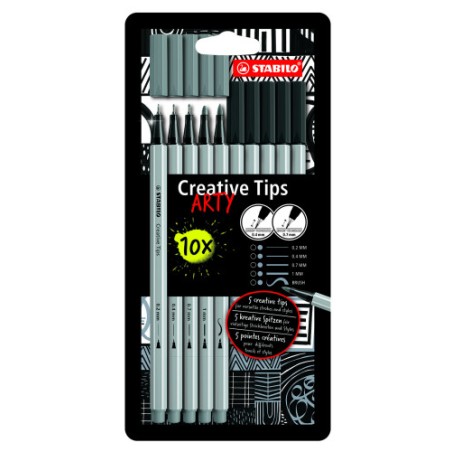 17349-ESTUCHE ROTULADORES CREATIVE TIPS ARTY CON 10 ROTULADORES (5 PUNTAS DIFERENTES) EN COLOR NEGRO Y GRIS STABILO 89/1