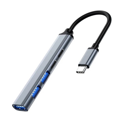 17599-Ewent EW1149 hub de interfaz USB 3.2 Gen 1 (3.1 Gen 1) Type-C 5000 Mbit/s Gris, Plata