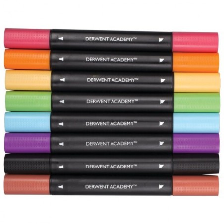 1789-PACK DE 8 ROTULADORES DE 2 PUNTAS FINA Y BISELADA ALTA CALIDAD COLORES SURTIDOS DERWENT 98208