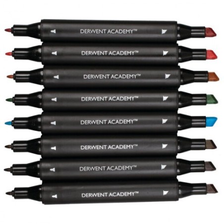 1790-PACK DE 8 ROTULADORES DE 2 PUNTAS FINA Y BISELADA ALTA CALIDAD COLORES SURTIDOS DERWENT 98208