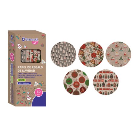 19390-PAPEL DE REGALO KRAFT NAVIDAD 70X200 BISMARK 331823