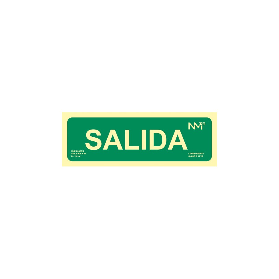 20026-SENAL "SALIDA" HOMOLOGADA 300X105MM POLIPROPILENO FOTOLUMINISCENTE ARCHIVO2000 6170-22H VE 20026-SENAL "SALIDA" HOMOLOGADA 300X105MM POLIPROPILENO FOTOLUMINISCENTE ARCHIVO2000 6170-22H VE