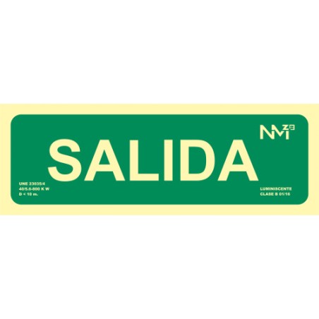 20026-SENAL "SALIDA" HOMOLOGADA 300X105MM POLIPROPILENO FOTOLUMINISCENTE ARCHIVO2000 6170-22H VE