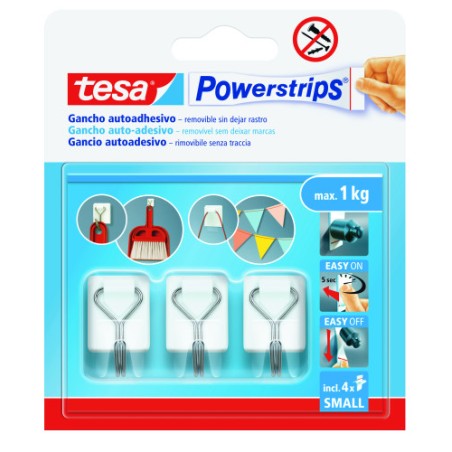 20035-BLISTER 3 GANCHOS ADHESIVOS ALAMBRE POWERSTRIPS 1KG TAMANO S BLANCO TESA 57615-00001-00