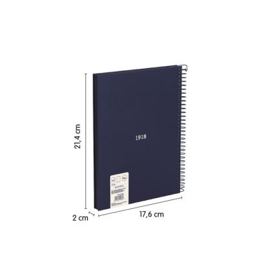 CUADERNO A5 CON ESPIRAL Y TAPA DURA 80 HOJAS BLANCAS DE 95 GR M COLECCIoN 430 SINCE 1918 AZUL MILAN 57151E80B