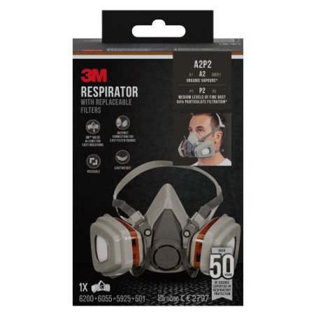 20316-KIT MASCARILLA RESPIRADORA CON FILTROS REEMPLAZABLES 6002KIT-1 A2P2 3M 71030129