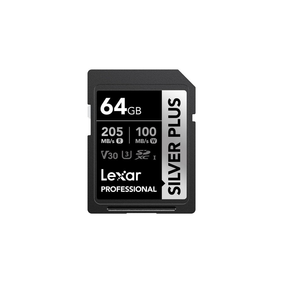 20330-LEXAR 64GB PROFESSIONAL SILVER PLUS SDXC UHS-I CARDS,  UP TO 205MB/S READ 100MB/S WRITE C10 V30 U3
